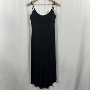 Unbranded Dark Romantic Y2K Black Burnout Floral Cowl Neck Slip Dress S *READ*